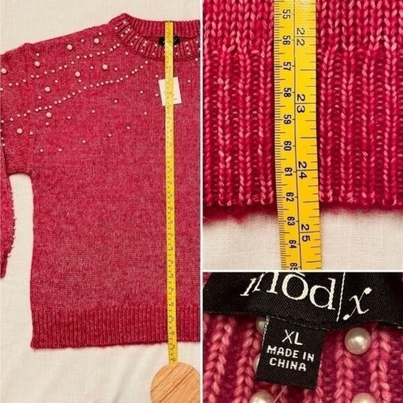 Mod X Long Sleeve Sweater Womens Size XL with Faux Pearl Embellishments - Picture 6 of 9